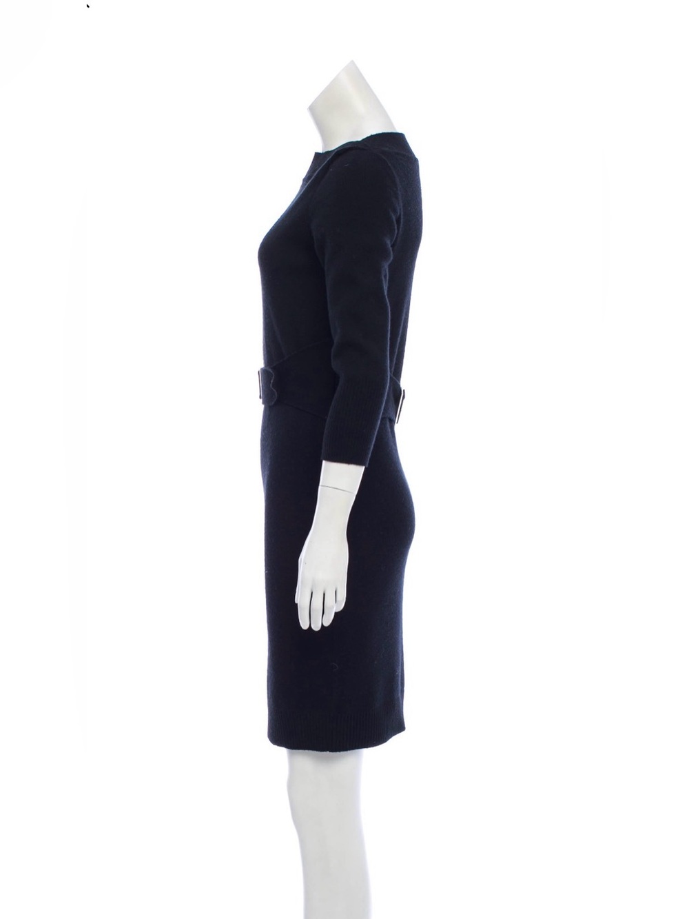 Vintage CHANEL Black Belted Midi Knit Dress with Champagne Buckle - Picture 2 of 6